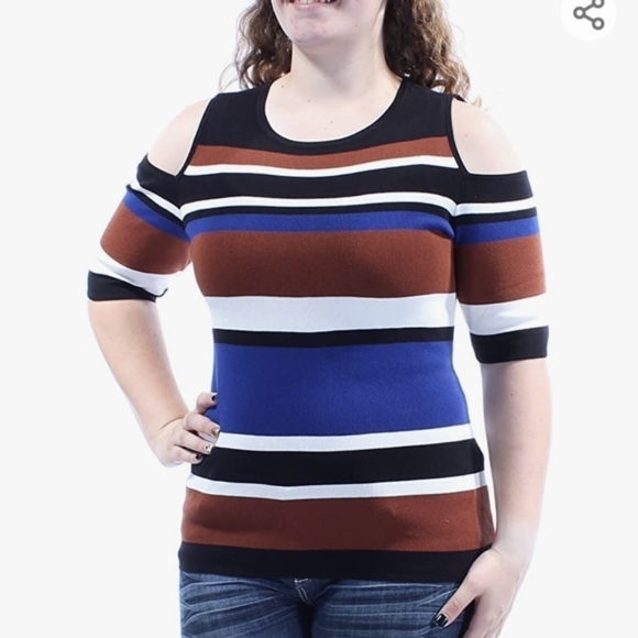 NEW INC cold shoulder striped knit sweater Size 3X - Picture 1 of 5